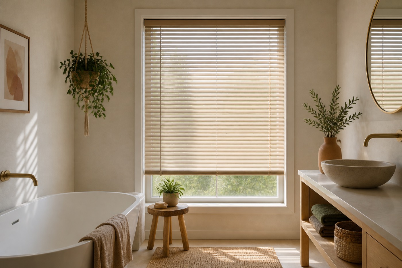 Raamdecoratie voor de badkamer die tegen vocht kan